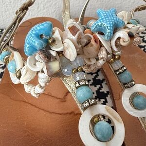 Gold and Blue Embellished Italian leather Sandals